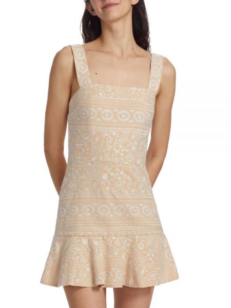 Платье мини с вышивкой с низкой талией Alice + Olivia белое
