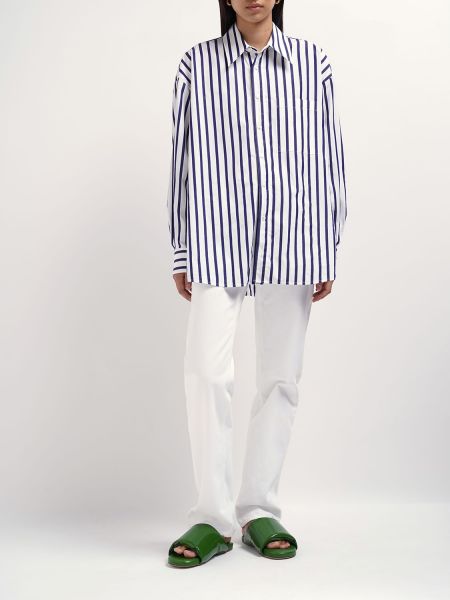 Voľná pruhovaná bavlnená košeľa Bottega Veneta biela
