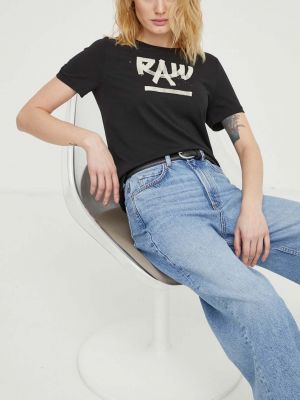 Bavlněné tričko s hvězdami G-star Raw černé