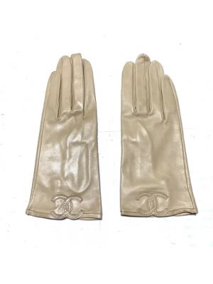 Rękawiczki skórzane Chanel Vintage beżowe