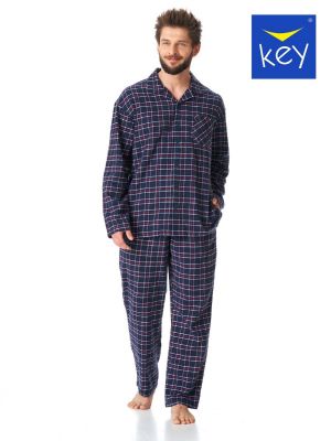 Flanel pižama z zadrgo Key modra
