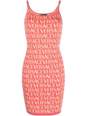 Pletené šaty s potlačou Versace ružová