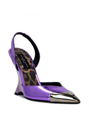Pantofi cu toc din piele Philipp Plein violet