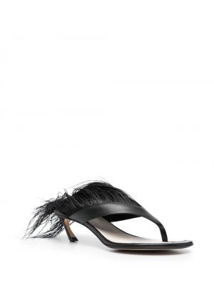 Sandales en cuir à plumes Lanvin noir