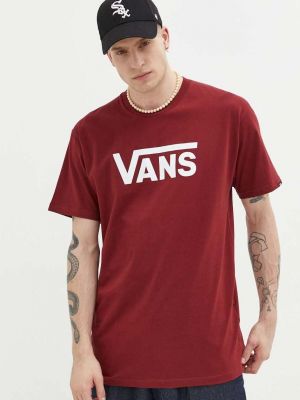 Памучна тениска с дълъг ръкав с принт Vans винено червено