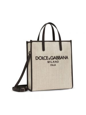 Bolso shopper con bordado de lino con estampado Dolce & Gabbana