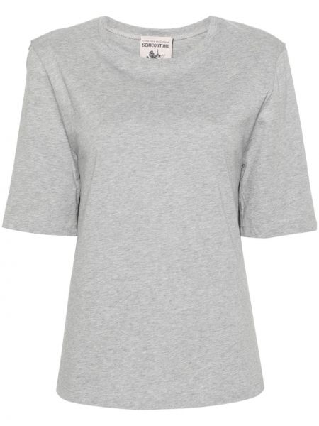 Плисирана памучна тениска Semicouture сиво