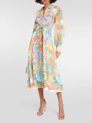 Льняное платье миди с принтом Camilla