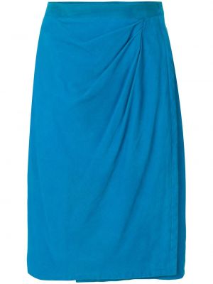 Falda de cuero Yves Saint Laurent Pre-owned azul
