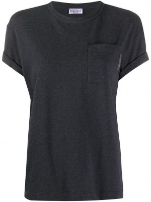 Camiseta de cuello redondo con bolsillos Brunello Cucinelli negro