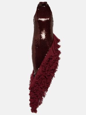 Robe mi-longue à paillettes asymétrique Rotate Birger Christensen rouge