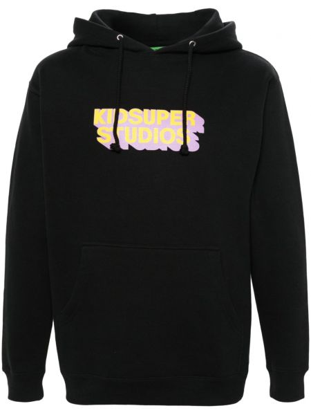 Raštuotas medvilninis džemperis su gobtuvu Kidsuper juoda