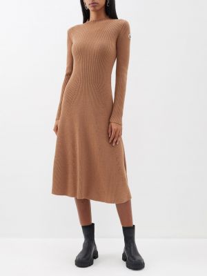 Шерстяное платье миди Moncler коричневое