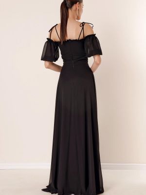 Plisované šifonové dlouhé šaty By Saygı černé