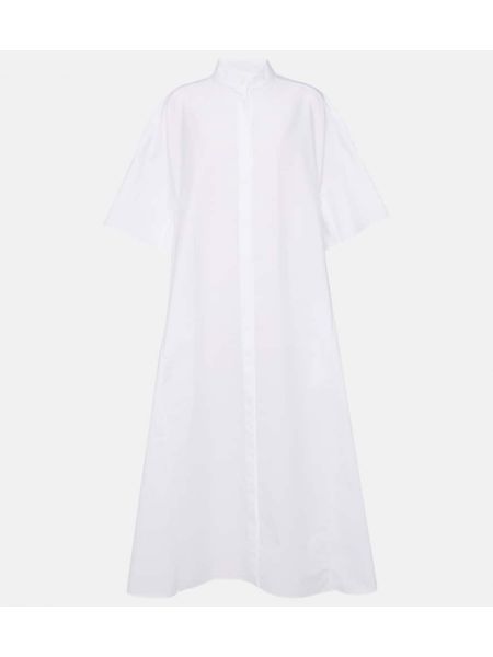 Oversized βαμβακερή μάξι φόρεμα The Row λευκό