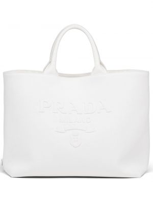 Шопинг чанта бродирани Prada бяло