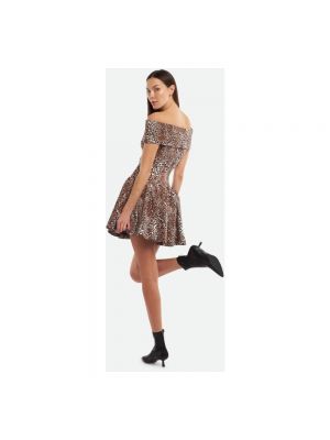 Mini vestido con estampado leopardo plisado Elisabetta Franchi marrón