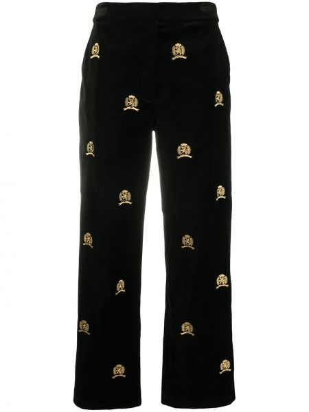 Бархатные брюки с вышивкой Hilfiger Collection, черные