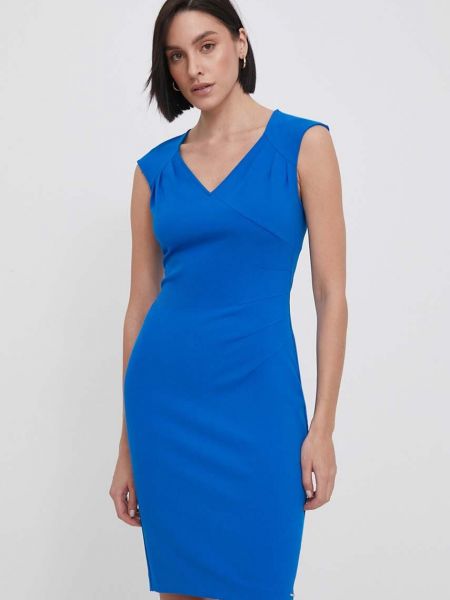 Sukienka midi z dekoltem w serek dopasowana Calvin Klein Womenswear niebieska