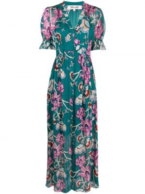 Kvetinové dlouhé šaty s potlačou Dvf Diane Von Furstenberg zelená