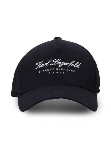 Medvilninis siuvinėtas kepurė su snapeliu Karl Lagerfeld juoda