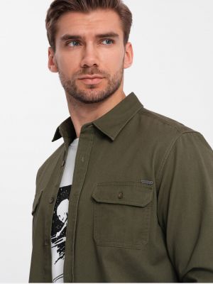 Bavlněná košile s knoflíky s kapsami Ombre khaki