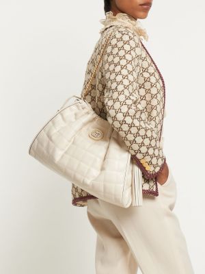 Prešívaná kožená nákupná taška Gucci biela