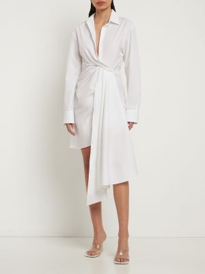 Памучна мини рокля с панделка Off-white бяло
