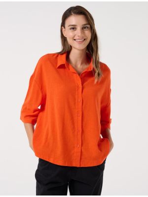 Λινό πουκάμισο σε φαρδιά γραμμή Jimmy Key πορτοκαλί