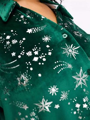 Рождественская бархатная пижама с принтом Chelsea Peers зеленая