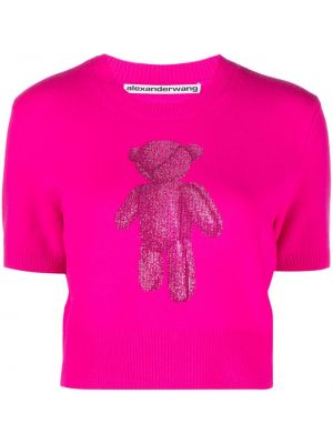 T-shirt mit kristallen Alexander Wang pink