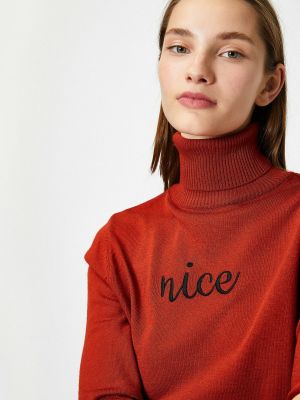Džemperis ar augstu apkakli ar izšuvumiem ar garām piedurknēm Koton sarkans