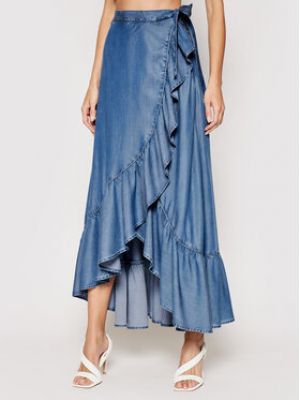 Lyocellová priliehavá dlhá sukňa Guess - modrá
