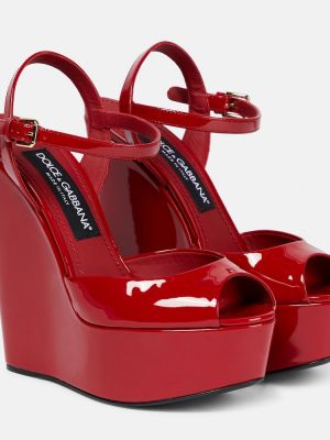 Sandale din piele cu platformă cu pană Dolce&gabbana roșu
