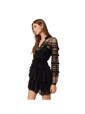 Mini vestido con volantes de tul de encaje Twinset negro