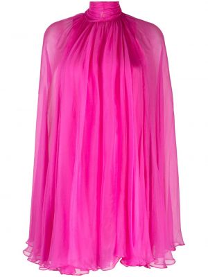 Průsvitné hedvábné koktejlové šaty Manuri růžové