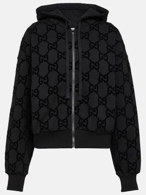 Pamučna hoodie s kapuljačom od flisa Gucci crna