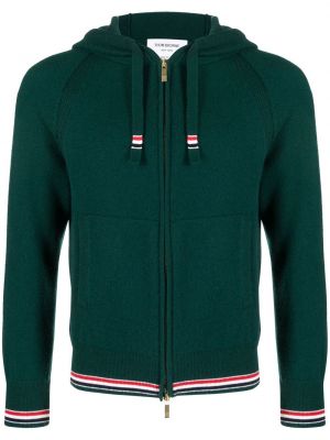 Strick kaschmir hoodie mit reißverschluss Thom Browne grün