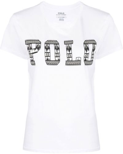 T-shirt brodé à paillettes Polo Ralph Lauren blanc