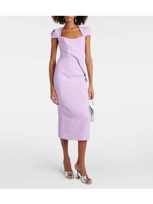 Drapované hedvábné vlněné midi šaty Roland Mouret fialové