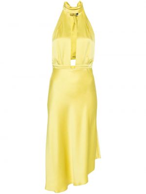 Satynowa sukienka midi asymetryczna Elisabetta Franchi żółta
