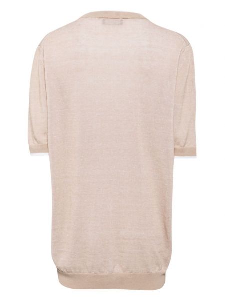 Pletené bavlněné lněné tričko Peserico béžové