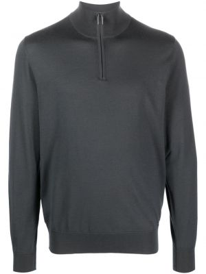 Vlnený sveter na zips Brioni sivá