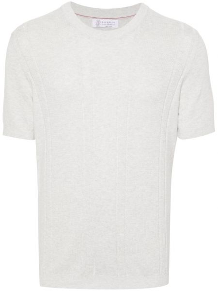 T-shirt en coton en tricot Brunello Cucinelli gris
