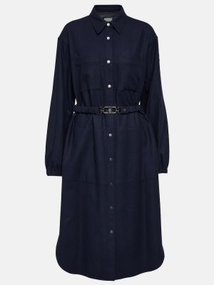 Vlněné midi šaty Moncler modré