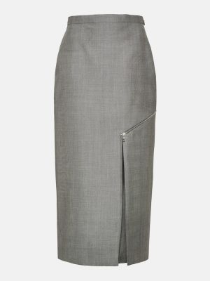 Mohérové asymetrické vlněné midi sukně Alexander Mcqueen šedé