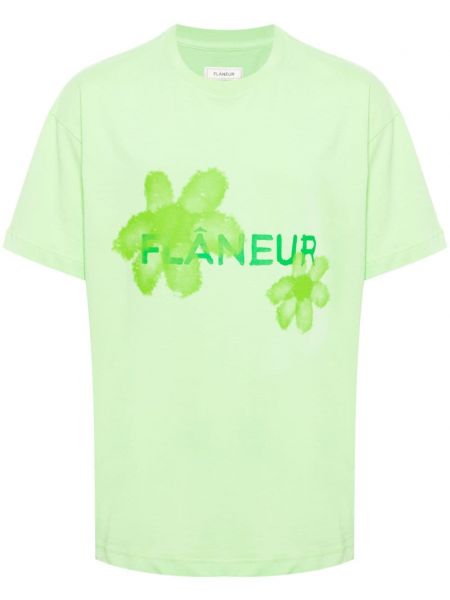 Kokvilnas t-krekls ar ziediem ar apdruku Flâneur zaļš
