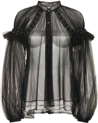 Tylová nylónová košeľa s volánmi Noir Kei Ninomiya čierna