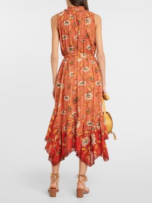 Virágos pamut midi ruha Ulla Johnson narancsszínű