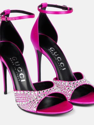 Сатенени сандали с кристали Gucci розово